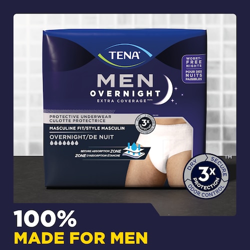 TENA Men Extra Coverage Overnight Underwear are 100% made for men. 