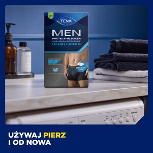 Noś, pierz i od nowa Nadającą się do prania bieliznę chłonną TENA Men Protective Boxers należy prać w temperaturze 40˚C.