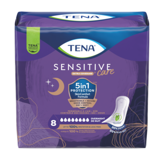 Pack shot of TENA Sensitive Care Extra Coverage™ Overnight
