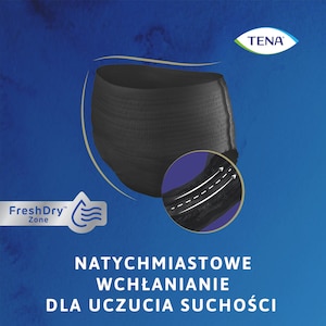 Bielizna TENA Lady natychmiast wchłania płyny, zapewniając uczucie suchości i bezpieczeństwa.