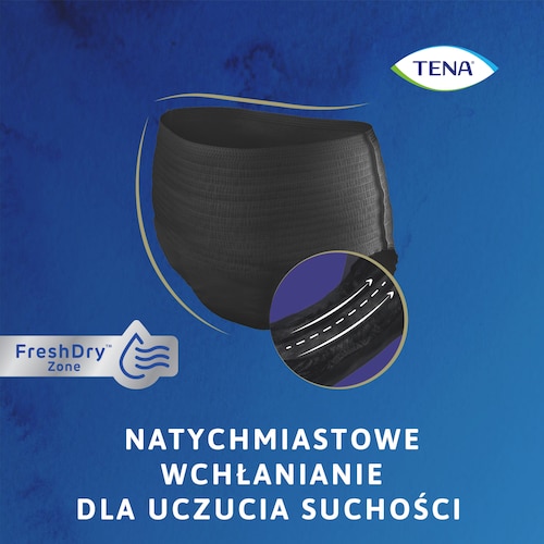 Bielizna TENA Lady natychmiast wchłania płyny, zapewniając uczucie suchości i bezpieczeństwa.