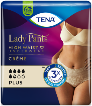 Kalhotky TENA Lady Pants – dámské inkontinenční spodní prádlo v krémové barvě s vysokým pasem