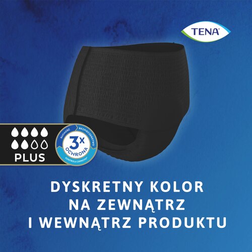Bielizna TENA Lady ma dyskretny czarny kolor na zewnątrz i wewnątrz produktu.