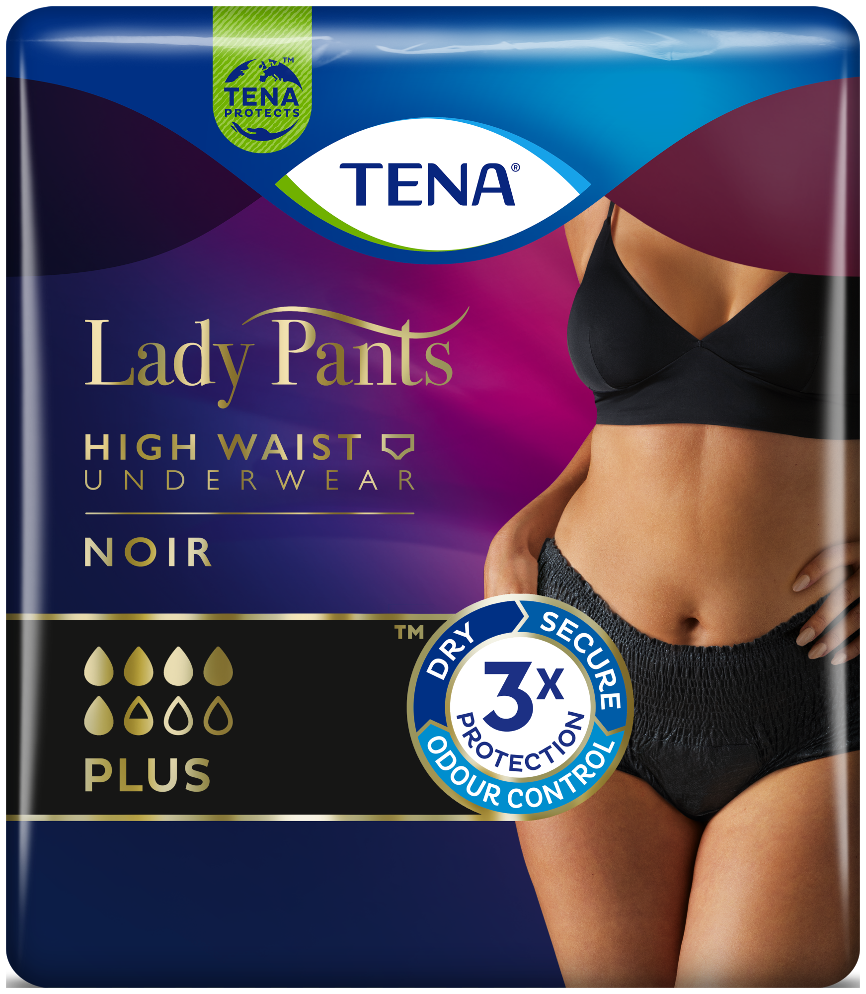 Hlačke TENA Lady Pants črne | Vpojne hlačke za inkontinenco z visokim pasom