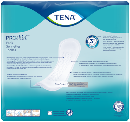 TENA ProSkin Moderate Long Incontinence pads back of pack