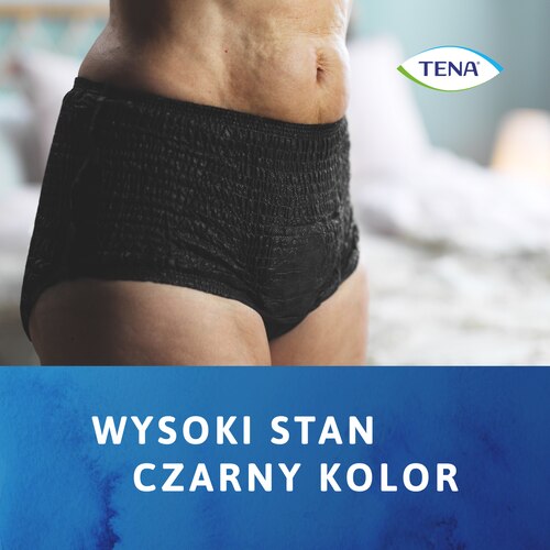 Bielizna chłonna TENA Lady dla kobiet, prezentująca styl z wysoką talią i czarny kolor.