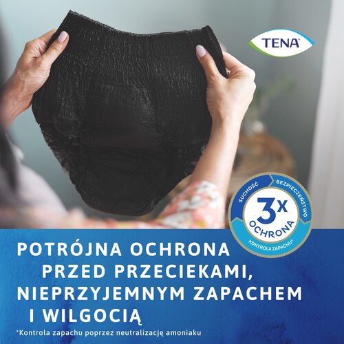 Bielizna chłonna TENA Lady zapewnia ochronę przed przeciekaniem, nieprzyjemnym zapachem i wilgocią.
