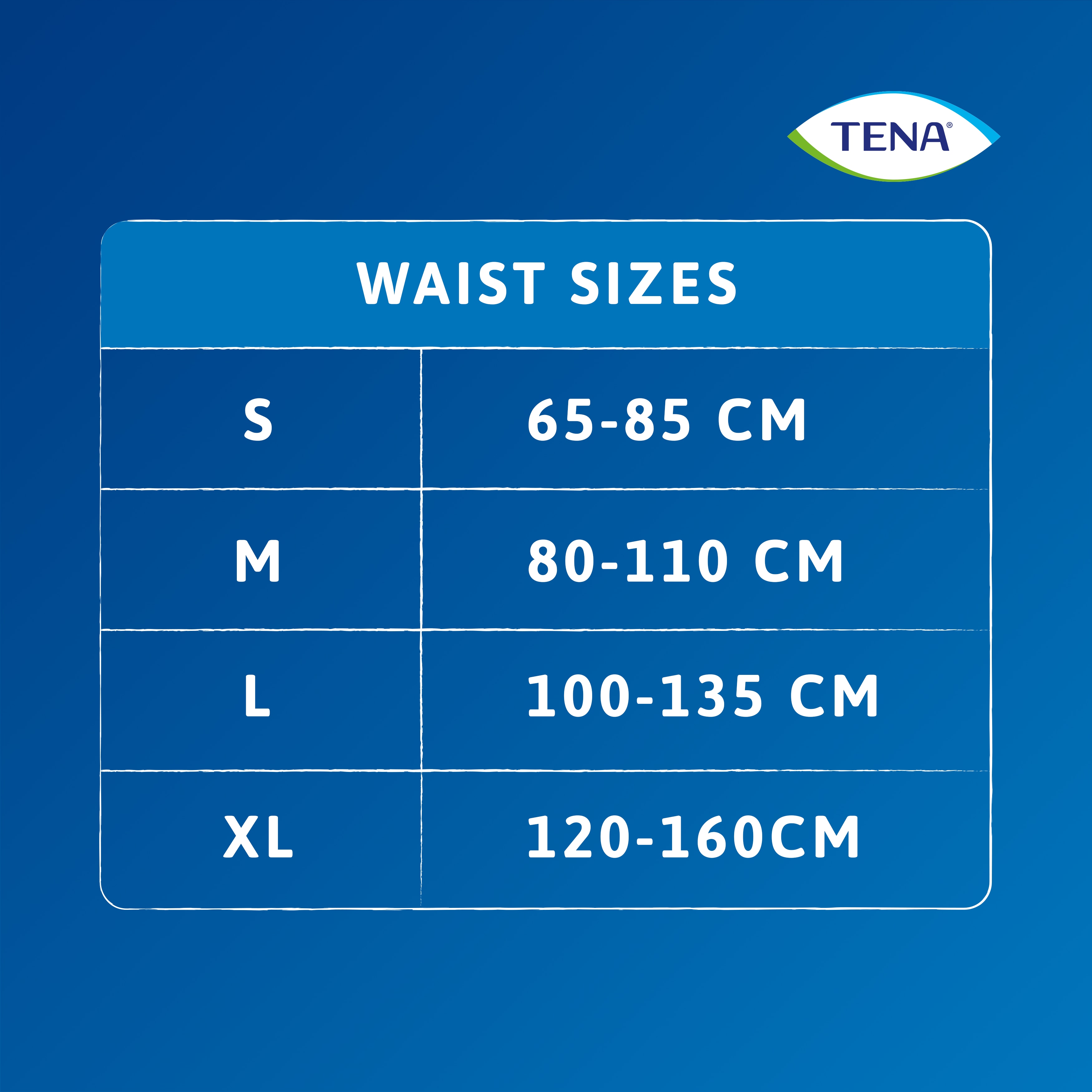 Tabela de tamanhos de cintura dos produtos TENA Pants protect+ night