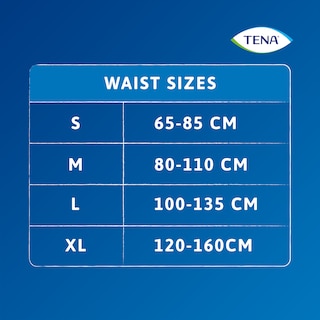 Tabela de tamanhos de cintura dos produtos TENA Pants protect+ night
