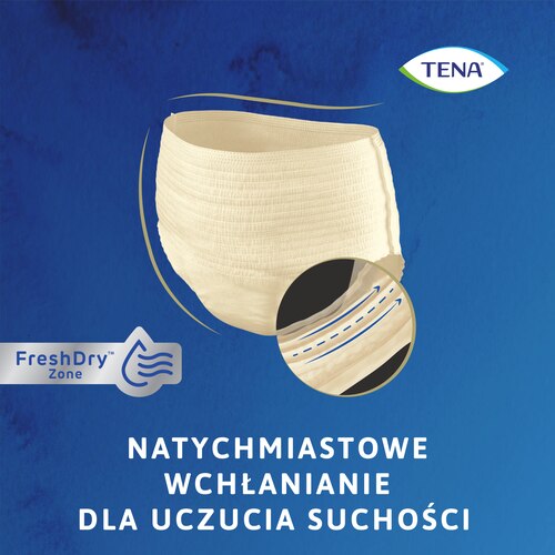Bielizna TENA Lady natychmiast wchłania płyny, zapewniając uczucie suchości i bezpieczeństwa.
