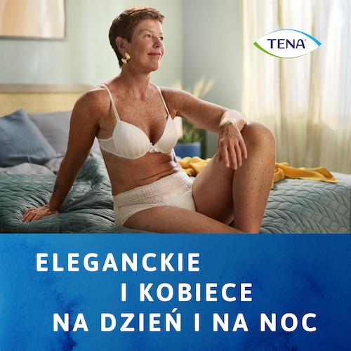 Bielizna TENA Lady wygląda elegancko i kobieco. Można nosić ją zarówno w dzień, jak i w nocy.