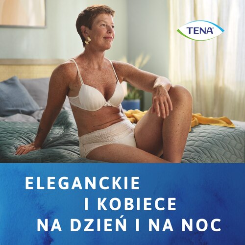 Bielizna TENA Lady wygląda elegancko i kobieco. Można nosić ją zarówno w dzień, jak i w nocy.
