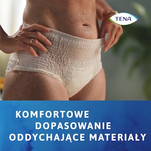 Bielizna TENA Lady charakteryzuje się wygodnym dopasowaniem i oddychającymi materiałami.