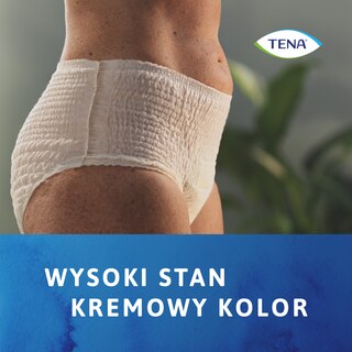 Bielizna TENA Lady pokazana na sylwetce, z wysokim stanem i w kolorze kremowym.