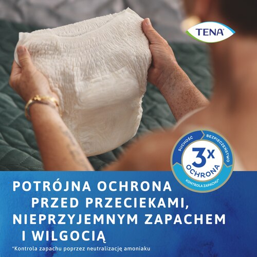 Bielizna TENA Lady zapewnia ochronę przed przeciekaniem, nieprzyjemnym zapachem i wilgocią.