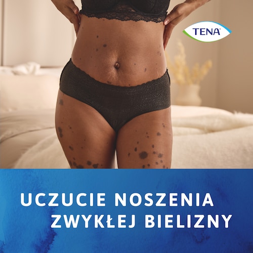 Kobieta w bieliźnie chłonnej TENA Silhouette, która zapewnia niezawodną ochronę i wygląda jak zwykła bielizna