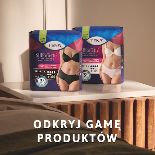 Produkty TENA Silhouette na stoliku nocnym