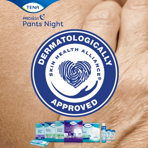 TENA ProSkin Pants Night biksīšu kvalitāti garantē Ādas veselības alianse