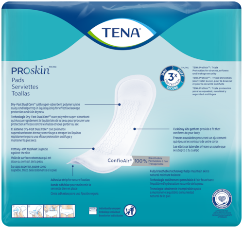 Dos de l’emballage des serviettes d’incontinence de jour TENA ProSkin à absorption légère