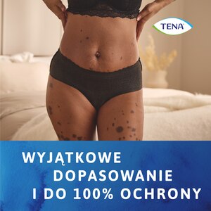 Kobieta w ściśle przylegającej bieliźnie TENA Silhouette zapewniającej do 100% ochrony