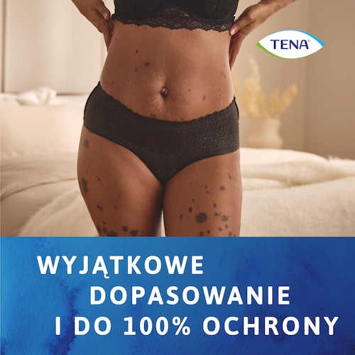 Kobieta w ściśle przylegającej bieliźnie TENA Silhouette zapewniającej do 100% ochrony