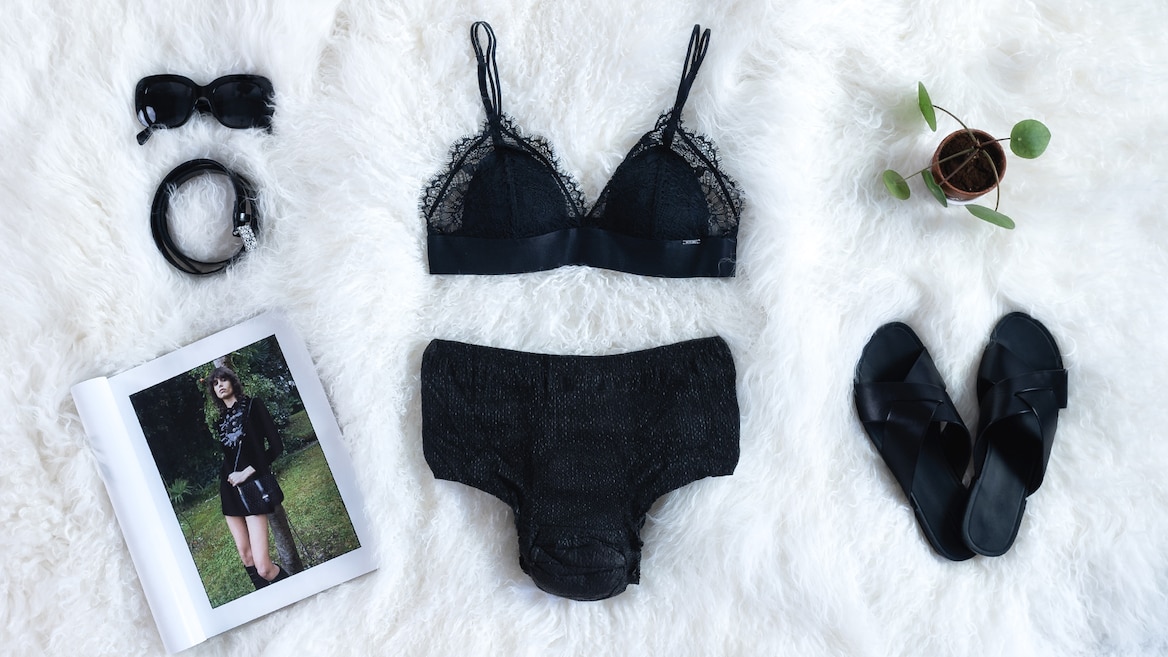 Black moodboard with incontinence underwear