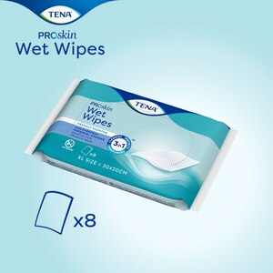 TENA ProSkin Wet Wipes includes 8 pre-moistened wipes