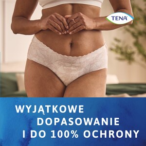 Kobieta w ściśle przylegającej bieliźnie TENA Silhouette zapewniającej do 100% ochrony