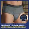 TENA Men Maximum Plus underwear on a man with the caption that they are designed to look and feel like regular underwear