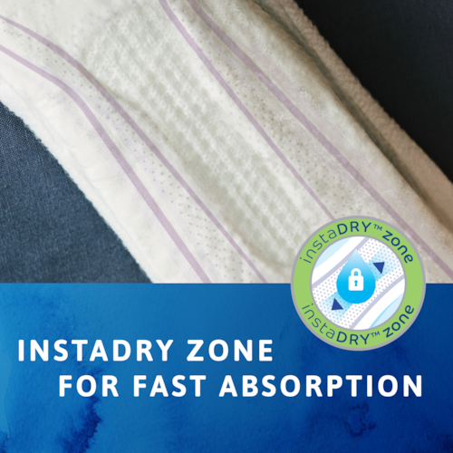 InstaDRY™ zone betyder hurtig absorbering – TENA Discreet Protect+ Maxi inkontinensbind