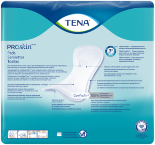 TENA ProSkin Overnight incontinence pads back of pack