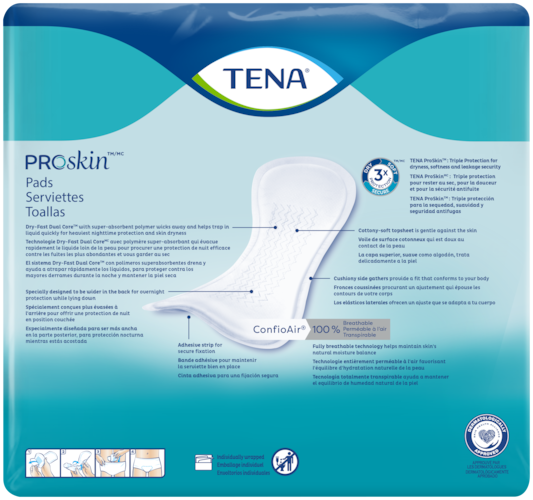 TENA ProSkin Overnight incontinence pads back of pack