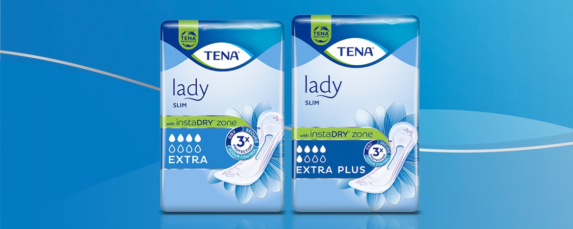 Balení inkontinenčních vložek TENA Lady Slim Extra a Extra Plus