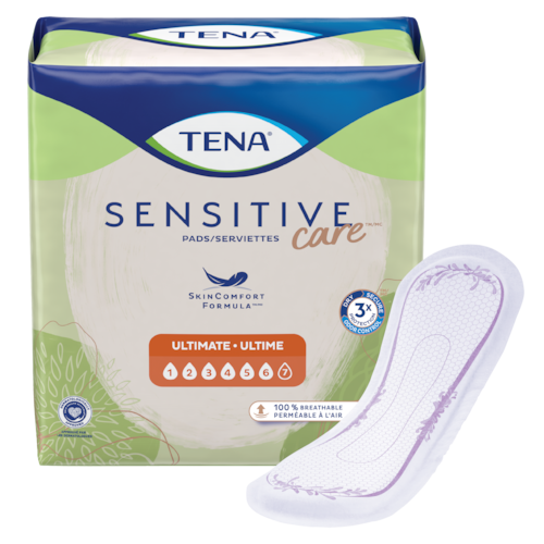 Plan produit des serviettes TENA Sensitive Care<sup>MC</sup> à absorption ultime avec le produit
