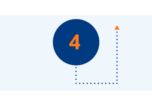 A dark blue circle with an orange number four inside. There is a small arrow coming out of the bottom of the circle, which then points upward.