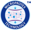 Technologia MicroProteX TENA z niebieskimi i fioletowymi strzałkami oraz kropkami na białym tle.
