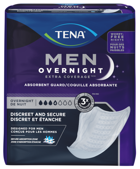 Pack shot of the TENA Men Overnight guard