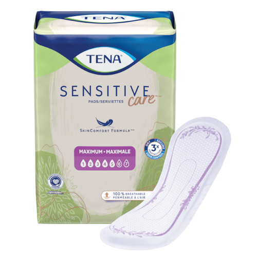 Plan produit des serviettes TENA Sensitive Care<sup>MC</sup> à absorption maximale avec le produit