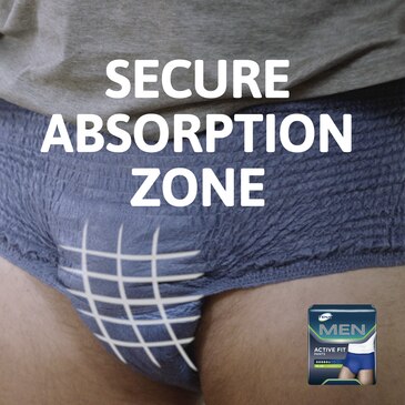 TENA Men Active Fit has keeps you dry with a Secure absorbtion Zone