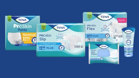 A selection of incontinence products from the TENA range of incontinence and skin health products  