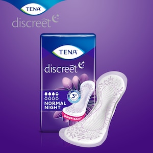 Inkontinensskyddet TENA Discreet Normal Night kan användas som skydd under natten när du ligger och sover