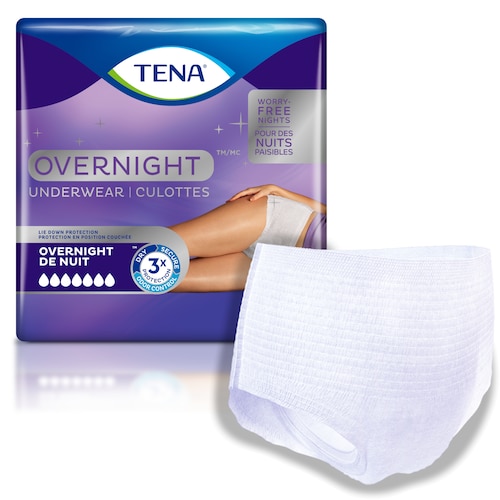 TENA Intimates Overnight Absorbency Incontinence/Bladder Control Pad with  Lie Down Protection for Women, 90 Count (2 Packs of 45)
