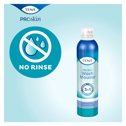 TENA ProSkin Wash Mousse produkts ādas kopšanai — mazgāšanas līdzeklis, kas nav jānoskalo ar ūdeni