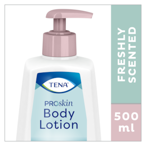 TENA ProSkin Body Lotion är en kroppslotion med fräsch doft i en praktisk 500 ml pumpflaska