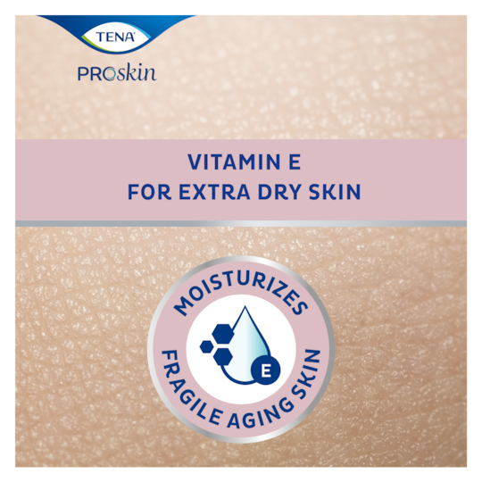 TENA ProSkin Hudkräm återfuktar äldre personers ömtåliga hud med vitamin E för mycket torr hud
