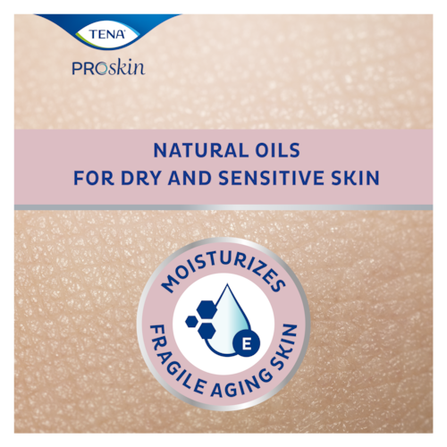 TENA ProSkin Body Oil hydrateert de kwetsbare, oudere huid met natuurlijke oliën voor een droge en gevoelige huid