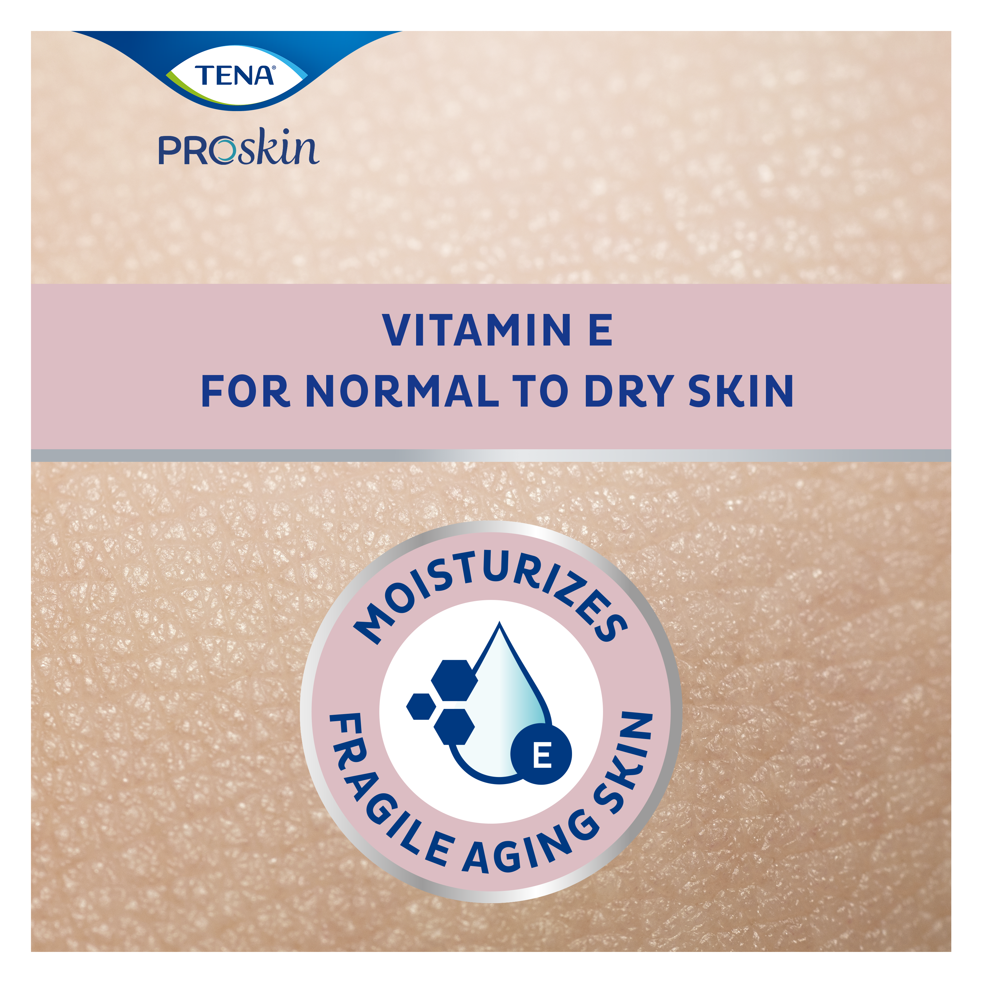 TENA ProSkin Body Lotion återfuktar äldre personers ömtåliga hud med vitamin E och kan användas på mycket torr hud