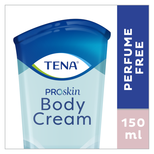 TENA ProSkin Body Cream Vartalovoide on hajusteeton, kosteuttava vartalovoide 150 ml:n tuubissa
