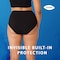 La culotte absorbante lavable en coton doux TENA montrée de l’arrière, portée par une femme, avec la légende «protection intégrée invisible»