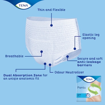 TENA Pants Plus with advanced technology for comfort, dryness & leakage security